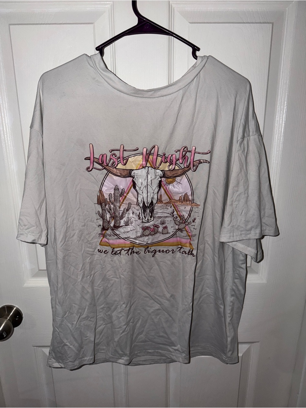 SHEIN White Short-Sleeve 'Last Night' Desert Skull Graphic Tee